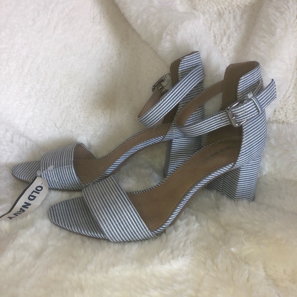 navy blue and white striped heels